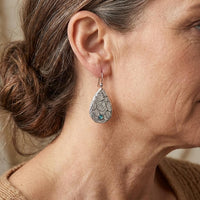 Retro Carved Flowers Drop Shape Turquoise Gemstone Hook Earrings