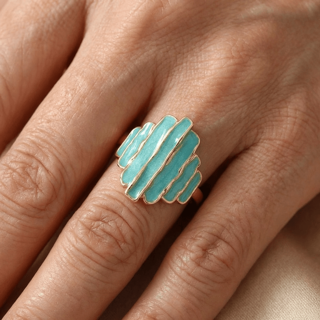 Bohemian Painted Oil Irregular Rock Edge Mint Green Ring