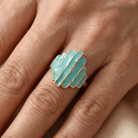 Bohemian Painted Oil Irregular Rock Edge Mint Green Ring