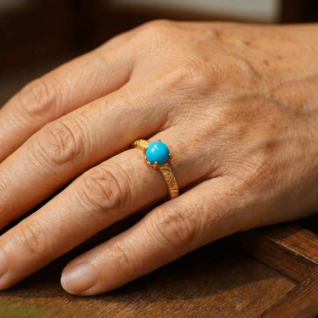 Elegant Smooth Turquoise Gemstone Golden Band Ring