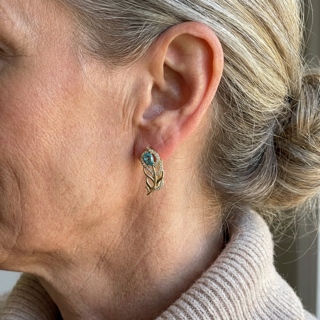 Bohemian Gold Design Turquoise Leaf Earrings