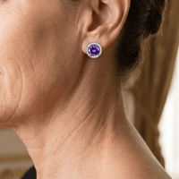 [TEST] Retro Style Round Cubic Purple Zirconia Stud Earrings