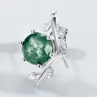 Moss Agate Silver Leaf Stud Earrings