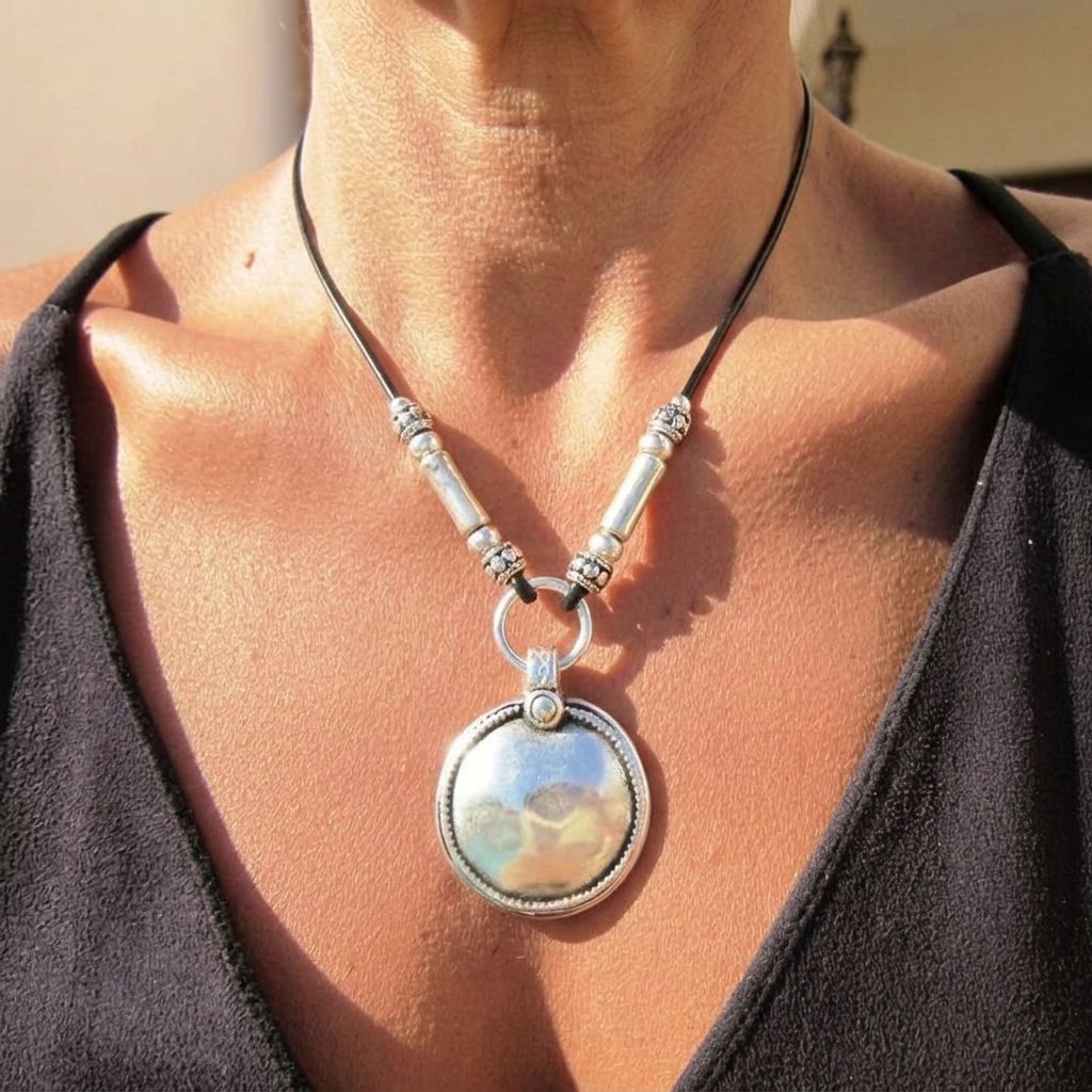 Necklace European American Disc Silvery Alloy