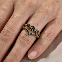 Black Double Layer V Shaped Statement Ring