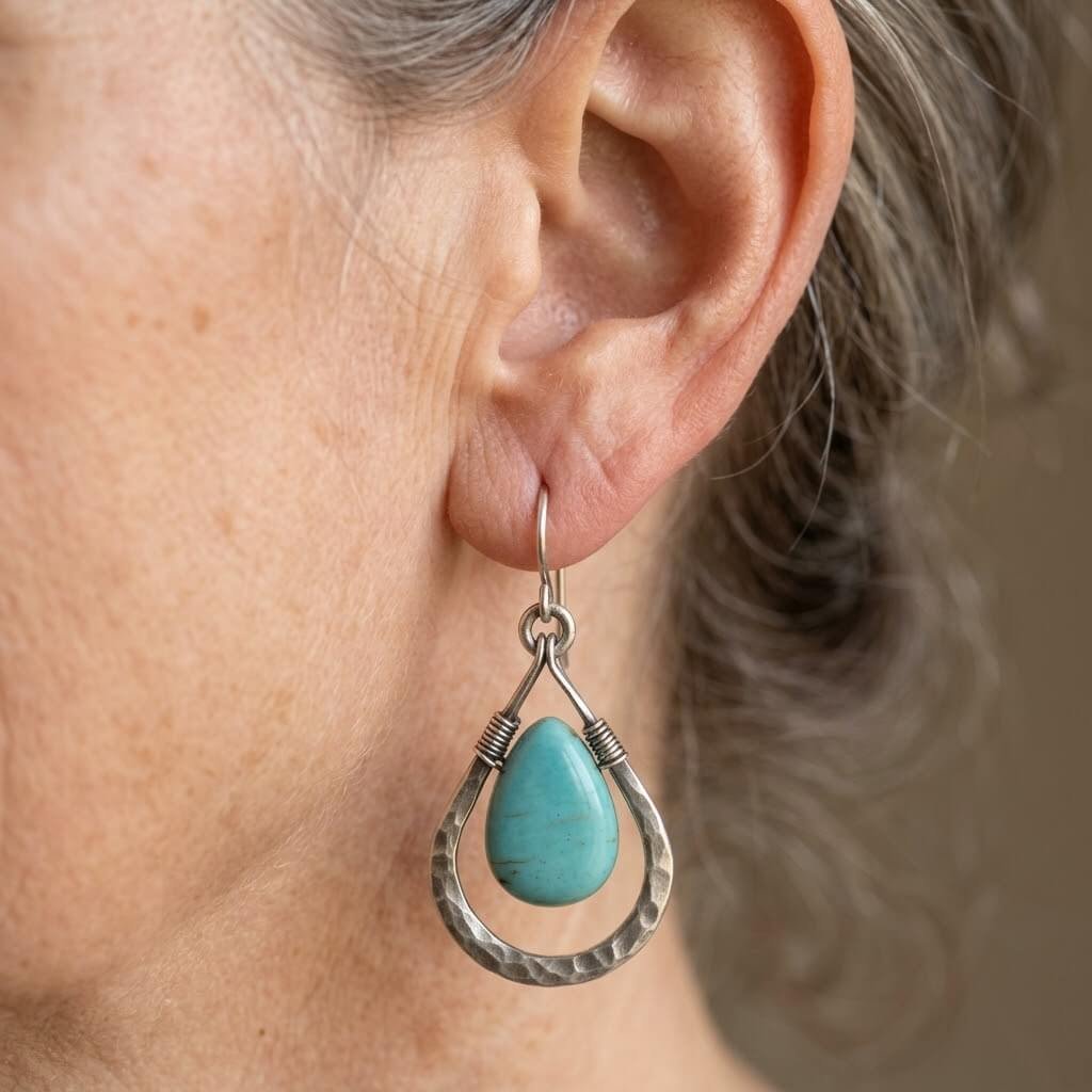 Natural Turquoise Stone Earrings Silver
