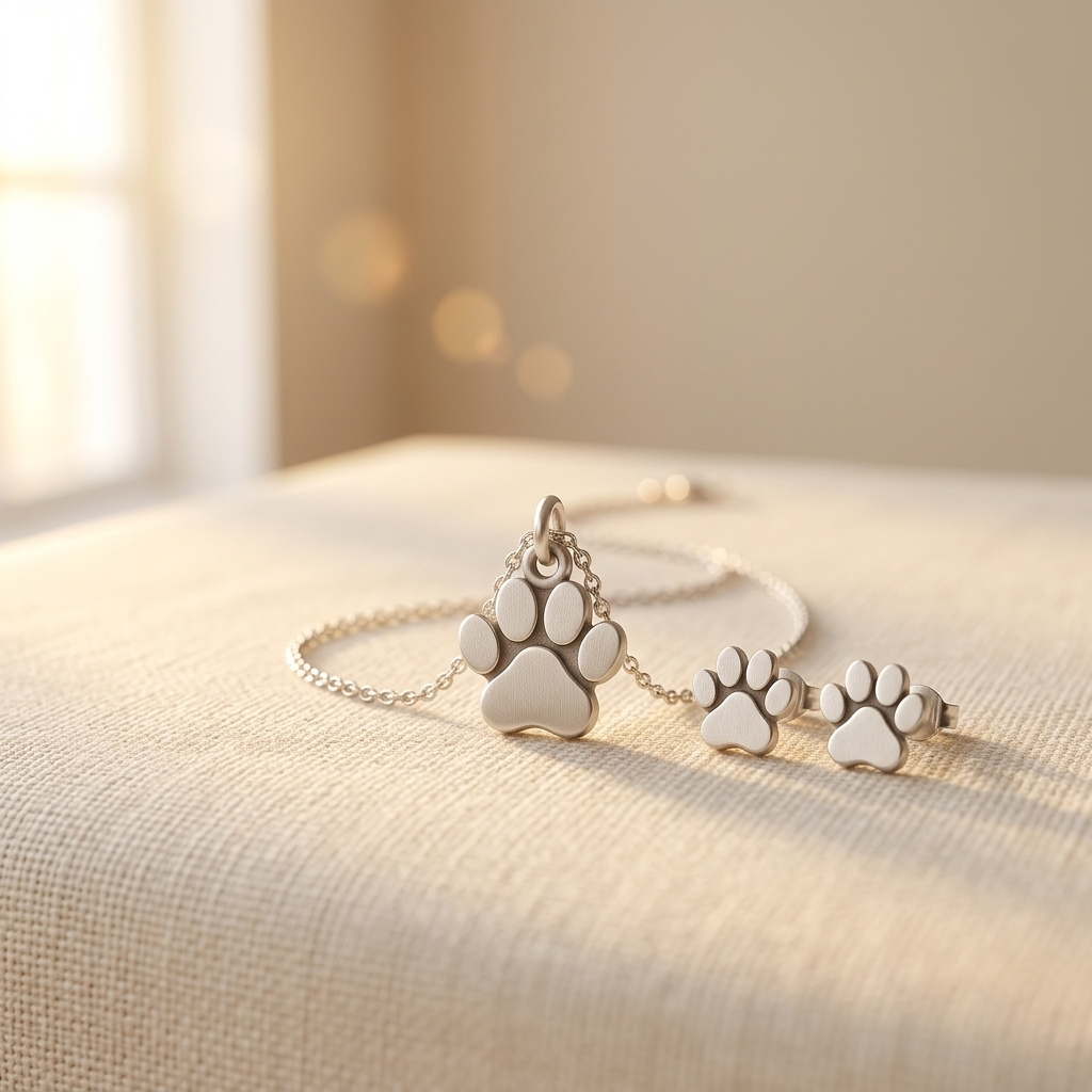 Elegant silver paw-shaped pendant necklace