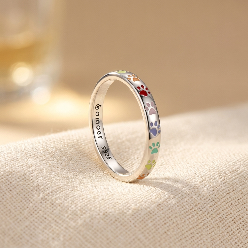 Sterling silver ring with paw-shaped design