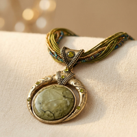 Vintage Green Crystal Ethnic Pendant Necklace