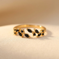 Elegant Black Zirconia Floral Gold Plated Ring