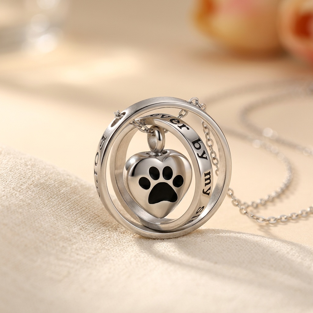Paw-shaped stainless steel urn necklace