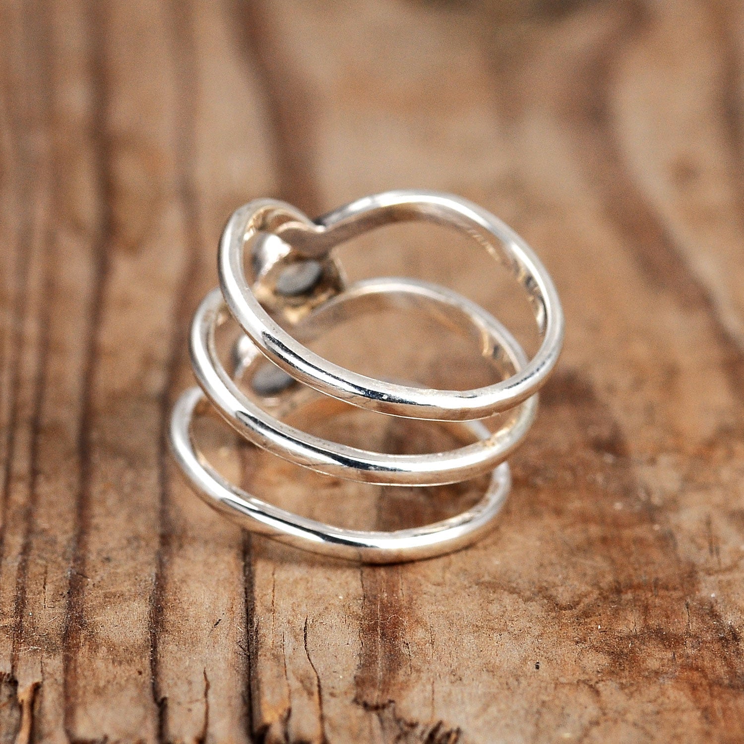 Bohemian Triple Chevron Rainbow Moonstone Silver Ring